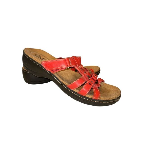 Clarks Collection Sandals Womens 10 M Lexi Jasmine Slides Leather Red - Picture 2 of 5